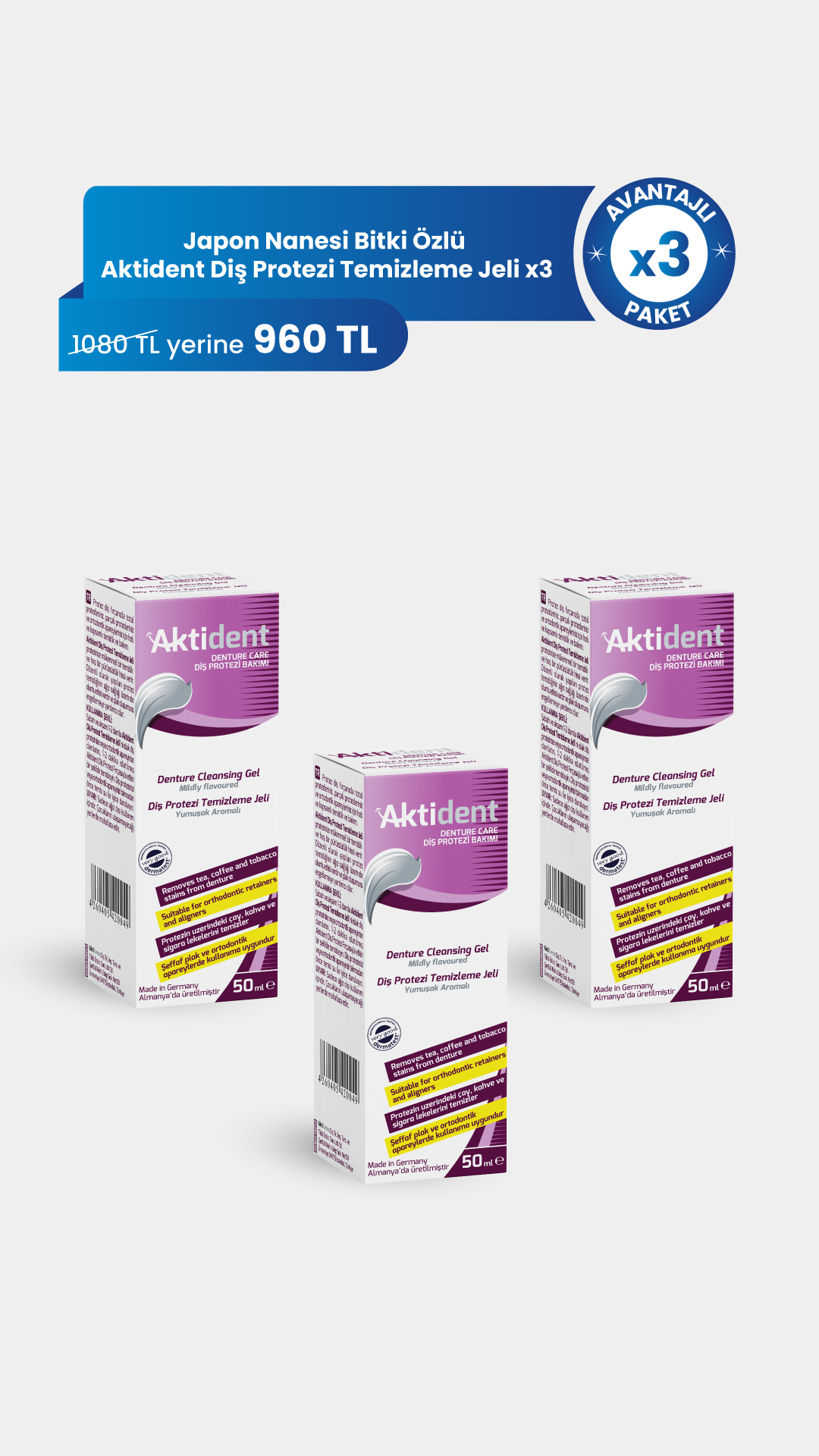 Jel_x3 Aktident Diş Protezi Temizleme Jeli x3 - Görsel 1